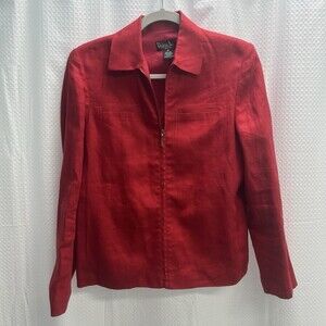 Rafaella Women’s 100% Linen Red Full Zip Jacket Lined 6P Granny Chic Classic